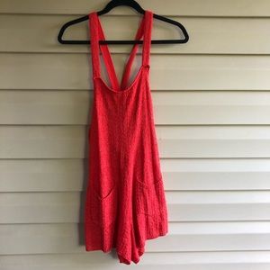 Free People red overall knit romper
